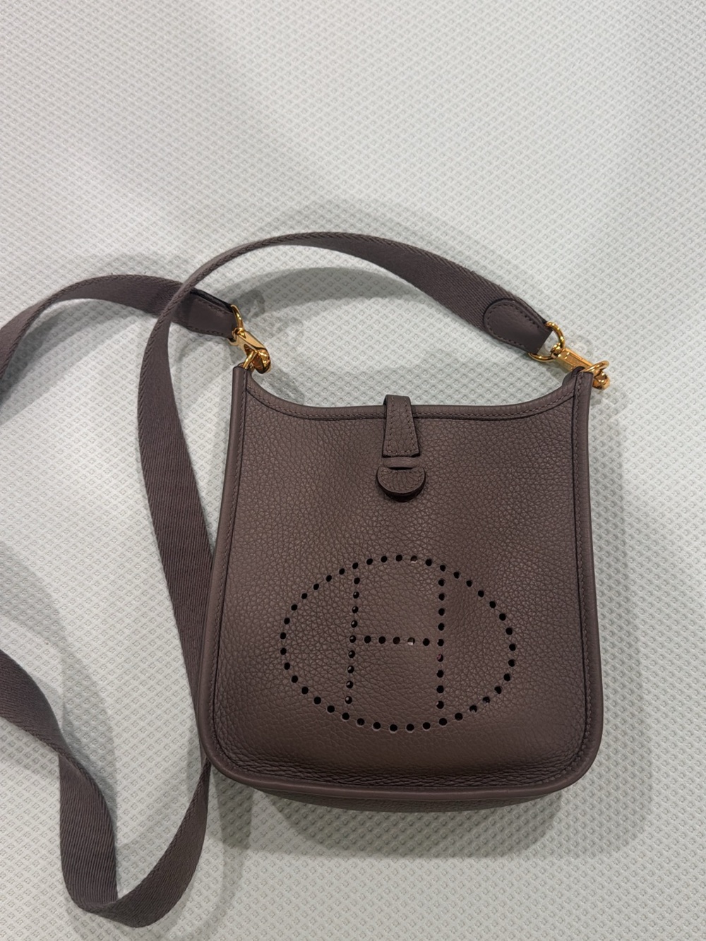 Hermes Taupe Brown Perforated 'H' Evelyne Crossbody